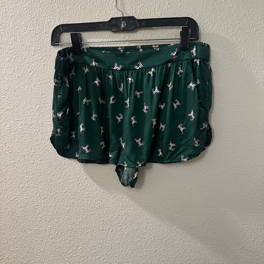 Anthropologie Forest Green Dog Print pajama shorts